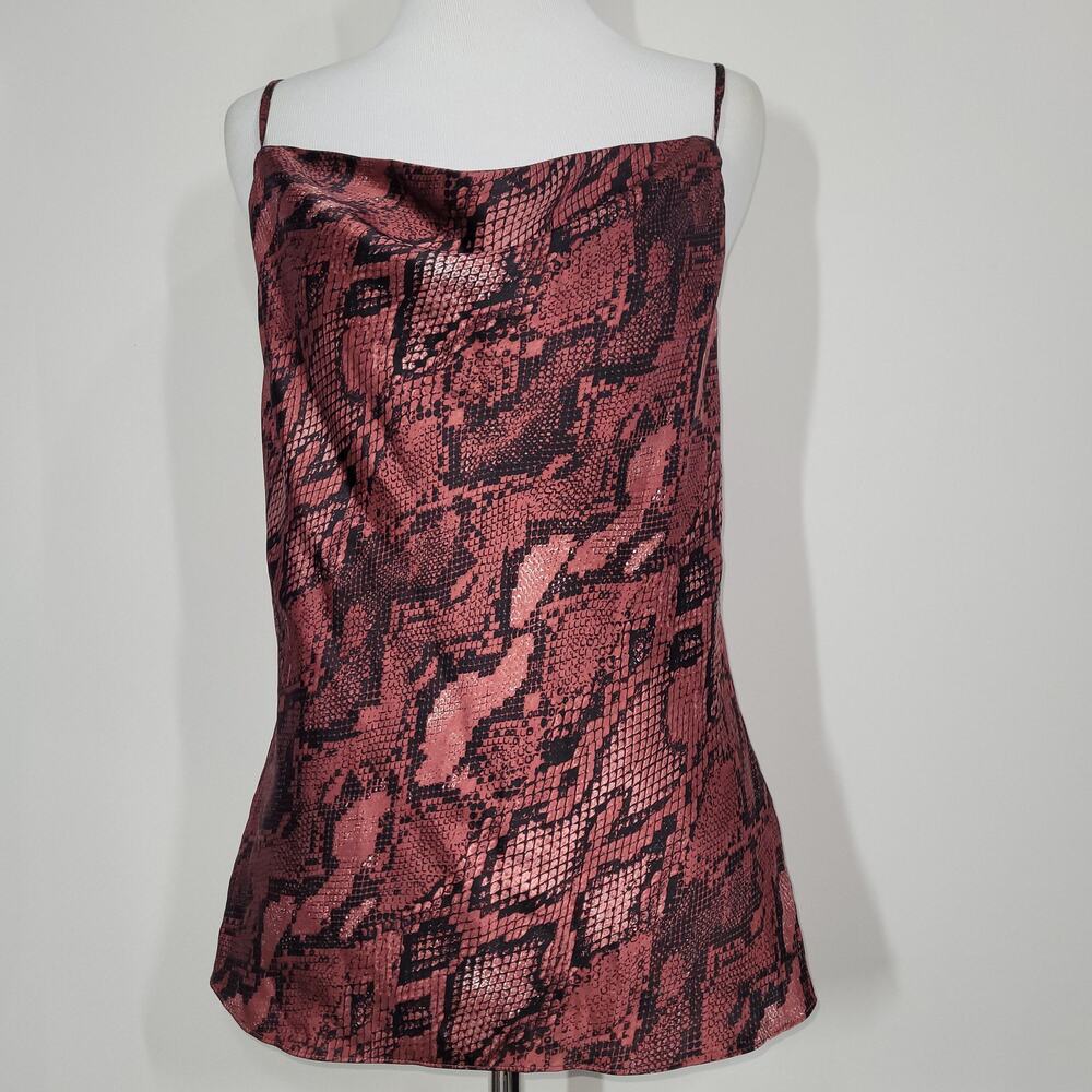 L'agence Python Print Kay Cowl Neck Camisole Garnet Black Charmeuse Silk X-Small